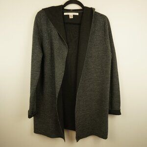 Max Studio Gray Black Wool Blend Cardigan Hooded Sweater Size‎ Large